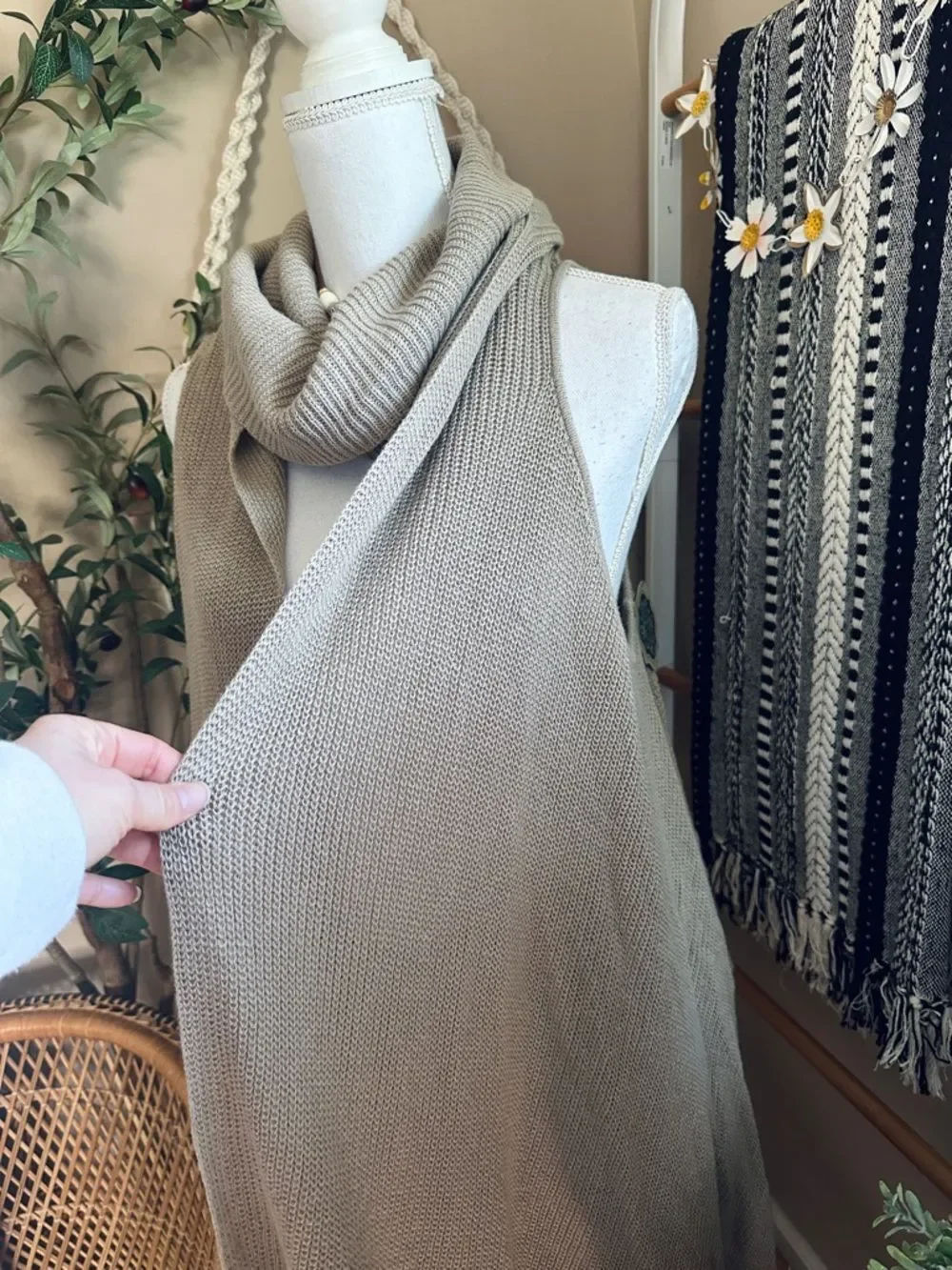 NWT Coco + Carmen Taupe Cowl Neck Sleeveless Sweater Vest Boho Drape Knit S/M